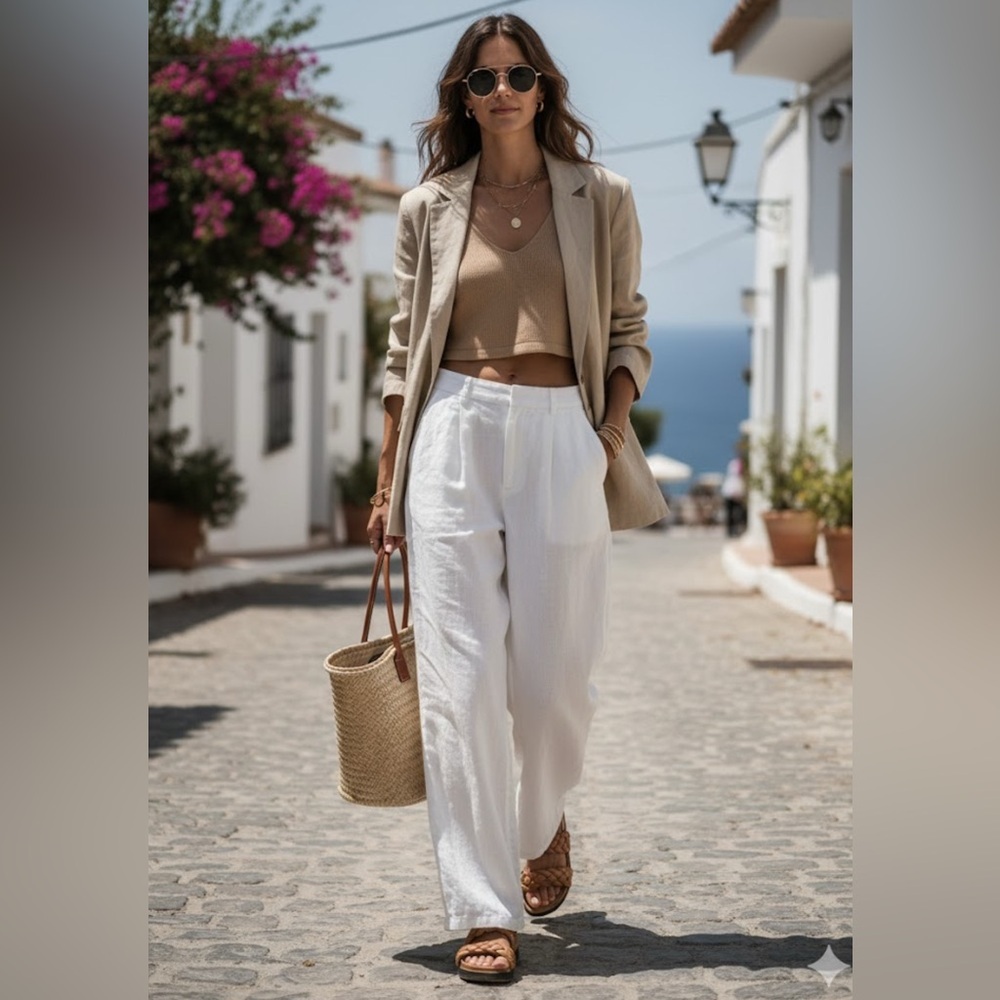 Dissh White Wide Leg Lined Linen Pants Size 8